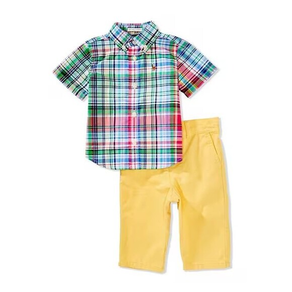 NWT Ralph Lauren BABY BOYS 9 MOS 12 MOS PLAID SHIRT PANTS SET 2 PC - Picture 1 of 11